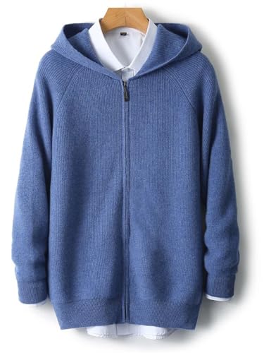 Men's Zipper Hooded Cardigan 100 Percent Merino Wool Fall Winter Thick Casual Cashmere4