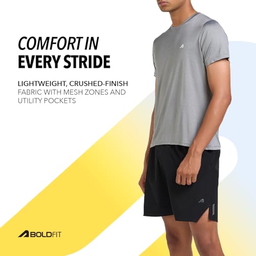 Image of Boldfit High Performance Men Shorts, Lightweight Nylon-Spandex Blend with Breathable Mesh, Quick-Dry Fabric, Utility Back Pocket, Side Slit & Contoured Fit for Running, Workouts & Everyday Wear