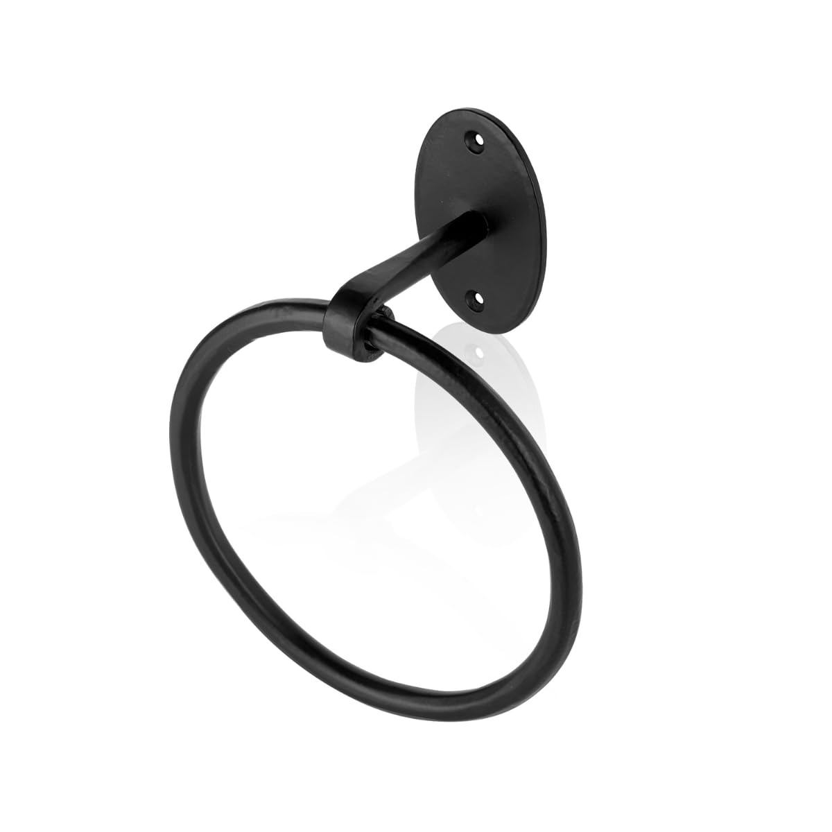Fayesia Black Towel Holder - Blacksmith Handcrafted Wrought Iron - Wall Mounted Towel Ring Suitable for Kitchen, Bathroom etc - Screws and Fittings Included (Oval)