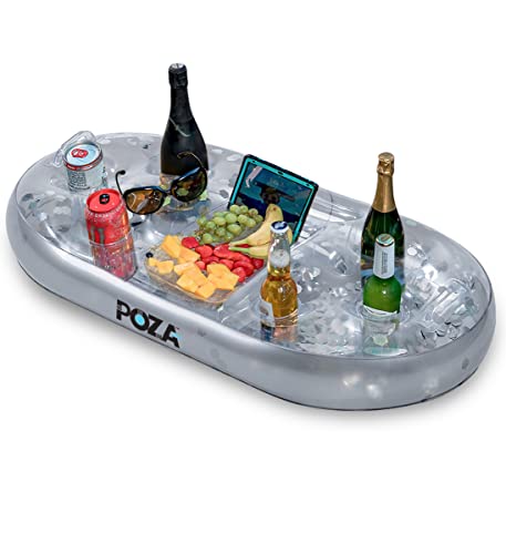 POZA Inflatable Silver Floating Cooler - Luxurious Drink Holder Filled with Sparkly Confetti, Premium Party Float with 8 Holders, Serving Bar for...