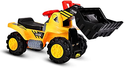 Olakids Kids Ride On Construction Bulldozer With Bucket, Steering Wheel, Underneath Storage, Digger Scooper Pulling Cart Pretend Play Toy Truck Car Loader For Toddlers Children #TOP4