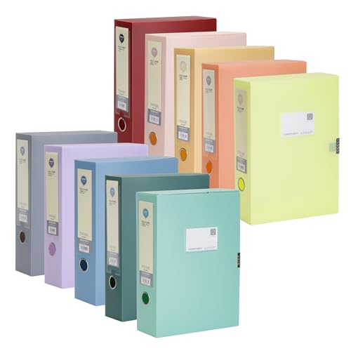 YKUKIZEE 10 Pack Colour A4 Box Files Assorted, 75mm Spine A4 File Box Deep Folders, 10 Colours Plastic Filing Boxes for Paperwork Document Office Home School Work Organisation