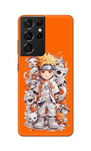 Image of Plastic Printfidaa Printed Hard Back Cover Case For Samsung Galaxy S21 Ultra 5G Back Cover (Famous Anime Cartoon Character) -112, Orange