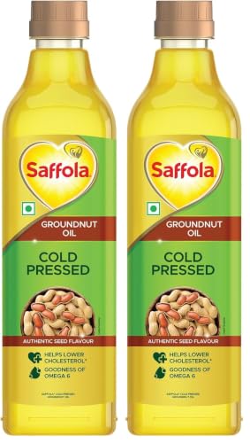 Image of Saffola Cold Pressed Groundnut Oil | 100% Cold Pressed Groundnut Oil | Unrefined, 0 trans fat, Chemical free | Helps Lower Cholesterol, Goodness of Omega 6 & Authentic Seed Flavour | 1L Pet Bottle