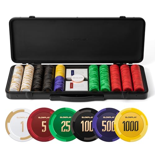 SLOWPLAY Godel 14g Clay Poker Chips Set for Texas Hold’em, 500 PCS [with Numbered Values] Features a High-end Chip case with Extra Durable German Polycarbonate Shell, Ideal Gifts for Poker Players
