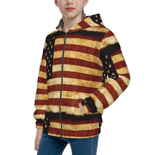 American Antique Flag Kids Pullover Hoodies Boys Zip Up Sweatshirts Girls Athletic Clothes with Pocket