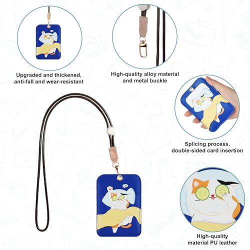 AXFEE Lanyard with Card Holder, Cute Creative PU Leather Keychain, Portable Cartoon Cat Protector with Detachable Lanyard - Image 3