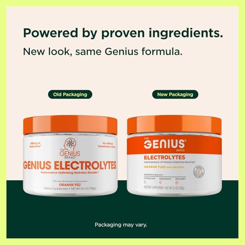 Image of Genius Electrolytes Powder Drink Mix, Orange Fizz, 30 Servings - Natural Hydration Booster & Endurance Supplement with Potassium, Magnesium & Zinc - Sugar Free & No Artificial Sweeteners or Dyes