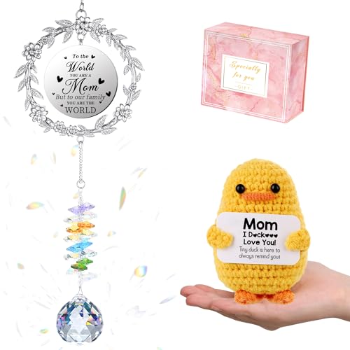 Gifts for Mom, Mom Birthday Gifts Mothers Day Suncatchers for Windows Hanging Postive Duck with Inspirational Saying Trendy Stuff Sun Catcher