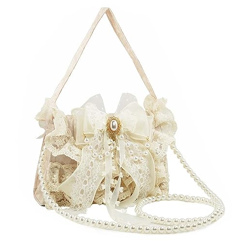 Lolita Purse White Victorian Sweet Lace Bowknot Shoulder Bag for Women