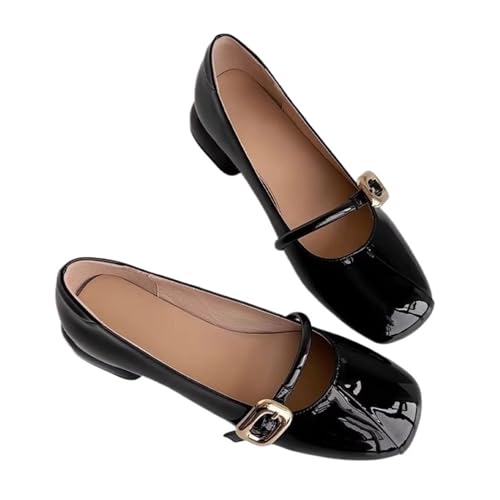 Womens Sandals Square toe shallow mouth soft leather gentle thick heel temperament French fashion all-match Mary Jane shoes