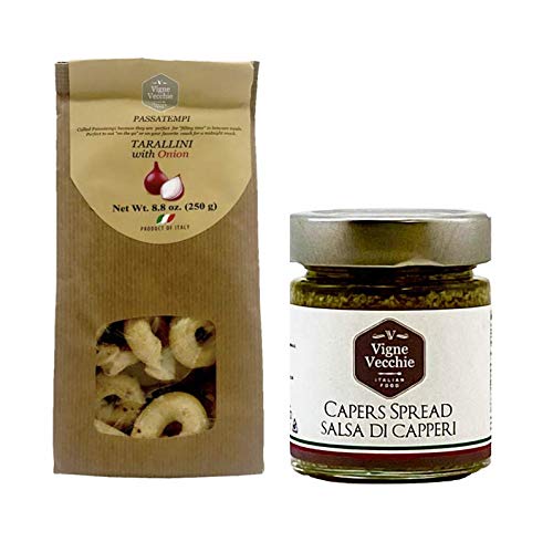 Vigne Vecchie Tarallini with Onion (1 bag; 8.8 oz) and Vigne Vecchie Capers Spread (1 jar; 4.6 oz) Bundle | Imported from Italy
