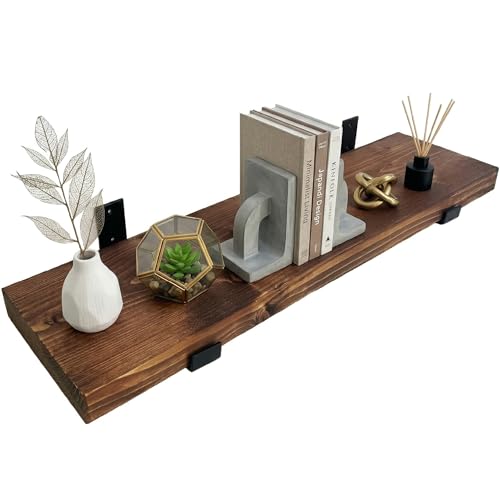 Top Notch Home & Living Handcrafted Rustic Wooden Wall Shelf Incl 2 Up Brackets Wood Shelves Made in the UK from Solid Timber Heavy Duty for Kitchen Bathroom & Living Room