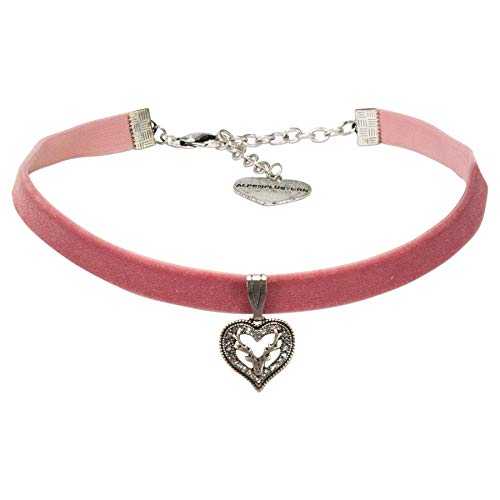 Preisvergleich Produktbild Alpenflüstern Trachten-Samt-Kropfband Strassherz Hirsch Trachtenkette enganliegend, Kropfkette elastisch, Damen-Trachtenschmuck, Samtkropfband schmal rosa-rosé DHK263