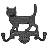 RIXIGOOD Cast Iron Cat Wall Hooks for Hanging, Decorative Heavy Duty Coat Hooks Wall Mount Key Hanger Leash Holder Vintage Farmhouse Entryway Mudroom Cute Animal Decor Rustic Black 1 Pack