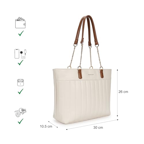 Image of Fastrack Quilted Tote Bag for Women | Faux Leather Shoulder Bag with Dual Chain Handles, Zip Closure & Organiser Pockets | Elegant Everyday Tote for College, Brunch & Casual Outings