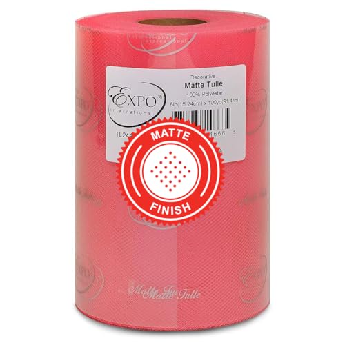 Image of Expo International Decorative Matte Tulle, Roll /Spool of 6 inch X 100 Yards, Lightweight Polyester Tulle Fabric for Tutus, Costumes, and Party Decorations, Washable, Easy-to-Use, Coral