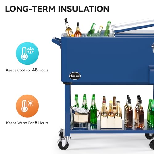 Image of YITAHOME 80 Quart Rolling Cooler Cart with Bottle Opener Drainage, Portable Wicker Patio Cooler Rolling on Wheels, Outdoor Beverage Cart Rolling Drink Cooler for Patio Pool Deck Party Cookouts