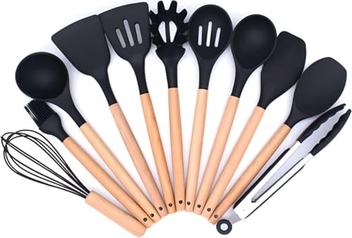 Image of Artek 33 Pieces Kitchen Cooking Utensils Set, 33 pcs Non-Stick Silicone Cooking Kitchen Utensils Spatula Set with Holder, Wooden Handle Silicone Kitchen Gadgets Utensil Set (Red)