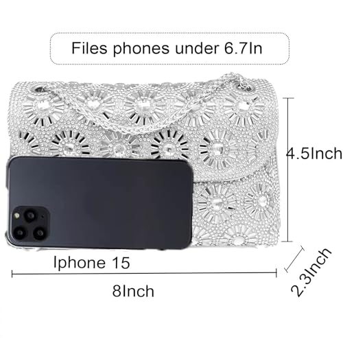 Image of Flower Rhinestone Crystal Clutch Purse Shoulder Bag Sparkling Evening Bag for Wedding Prom Party Bride Guest