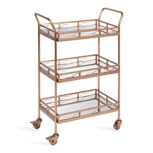 Image of Kate and Laurel Ketia Glam Metal Bar Cart; 23 x 13 x 34; Rose Gold; Glamorous Three Tier Gold Bar Cart for Display and Storage