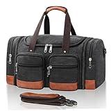 Voylic Segeltuch-Reisetasche für Reisen, 50 l, erweiterbar, Handgepäck, Übernachtung, Reisetasche, Reisetasche, mit Laptopfächern, Wochenend-Turnbeutel für Herren, Schwarz