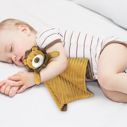 Image of Baby Security Blanket for Boys and Girls Lovey Lion 15 Inch Brown