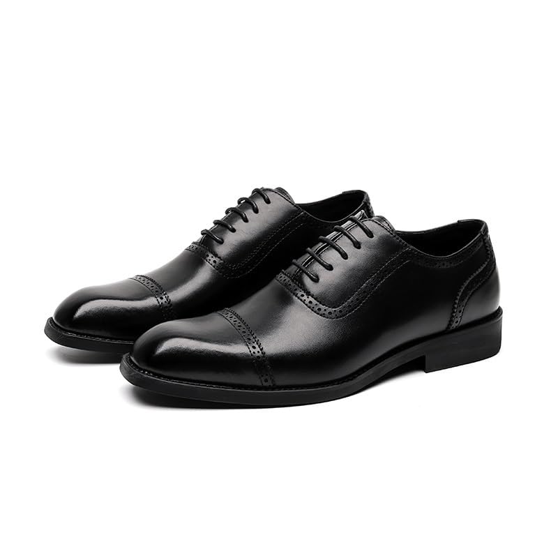 Men's Dress Oxford Shoes Leather Lace-Up Square Toe Cap Toe Slip-Resistant Block Heel Low Top Classic2