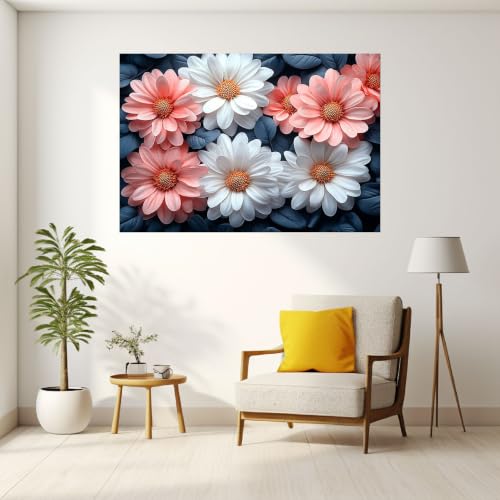 Tableau sur toile fleurs rose et blanc 70x100cm encadré QUSAAOU