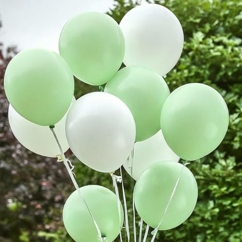 Image of Regular Balloon Combo For Decoration with Glue Dots & Balloon Arch Strip - Party Decor Set For Easy Party Setup (GREEN WHITE, 100)