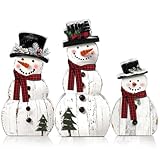 Barydat 3 Pcs Christmas Snowman Wooden Decorations Rustic Snowman Table Centerpieces Block Sign for Xmas Holiday Party Winter Indoor Home Kitchen Office Room Decorations