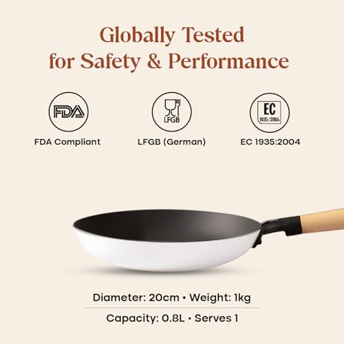 Image of CUMIN CO. LITE Cast Iron Fry Pan | 20 cm, 0.8L | Induction Base Cookware | 5 Years Warranty | Non Toxic Non Stick Pan for Omelette | Chemical Free Coating | No Seasoning Needed | White