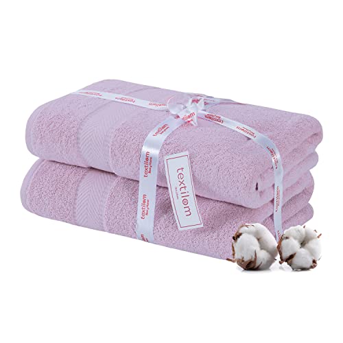 Textilom 100% Turkish Cotton 2 Pcs Bath Towel Set, Luxury Bath Towels For Bathroom, Soft & Absorbent Hotel Quality Bathroom Towels Set (27 X 54 Inches)- Lilac #TOP18