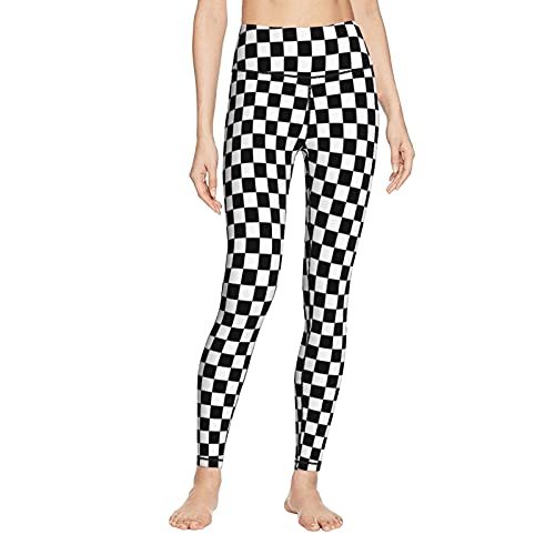 Ykklima High Waisted Leggings Black White Race Checkered Flag Yoga Pants Soft Tummy Control For Women For Workout Running Cycling Sports Athletic Pilates #TOP2