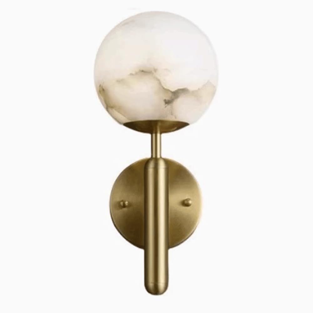 SHUANGZ Minimalist Modern Style Wall Lampall Copper Wall Sconce,Marble Spherical Wall Sconce Bedside Night Light,Cloakroom Alabaster Wall Sconces Hardwired Wall Light for Bedroom Bedside Hallway