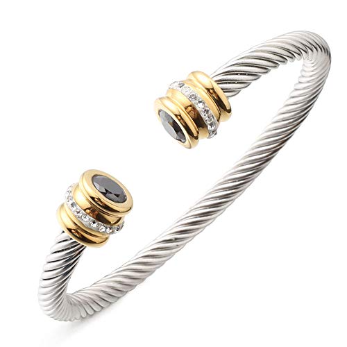 Birthstone Bangle Cable Wire Twisted Bangles Designer Inspired Cuff Bracelets for Women jewelry Girls Teens Christmas Gifts (13 Black)