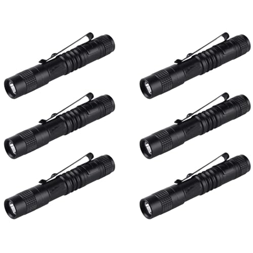 Baglaum 6X Flashlight Pen Torch Super Small Mini AAA XPE-R3 LED Lamp Belt Clip Light with, Black