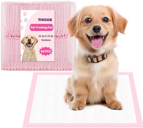 Image of Puppy Pads,Disposable Puppy Training Pads,Super Absorbent Leak-Proof Dog and Puppy Pet Training Pads,Pink Puppy Pads for Puppies,Dogs,Cats,Rabbits(24 inch X 24 inch - 40PCS)