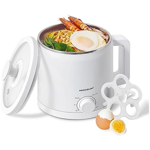 MOOSUM Mini Electric Hot Pot, Fast Cooker for Ramen/Soup, Stainless Steel with Over-heating Protection, Perfect for Student & Single, 1.5L Cover