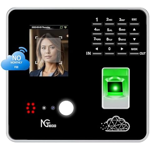 NGTeco Cloud Time Clock, Upgraded TC1 Remote Control 2.4GHz WiFi Time Card Machine for Small Business with Software & App for iOS/Android, Includes 5 RFID Cards No Monthly Fees Cover