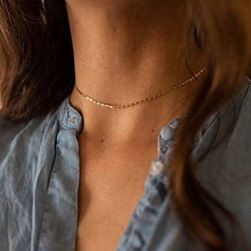 Mevecco Gold Plain Chain Choker Necklace,14K Gold Plated Dainty Cute Link Lace Thin Clavicle Chain Long Necklace Delicate Fashion Choker Necklace Jewelry Gift For Women #TOP3