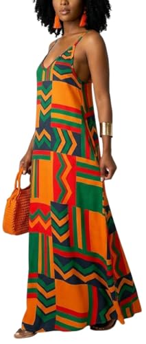 Image of Women's Casual Summer Maxi Dresses Sleeveless Adjustable Spaghetti Strap Loose Plus Size Dresses