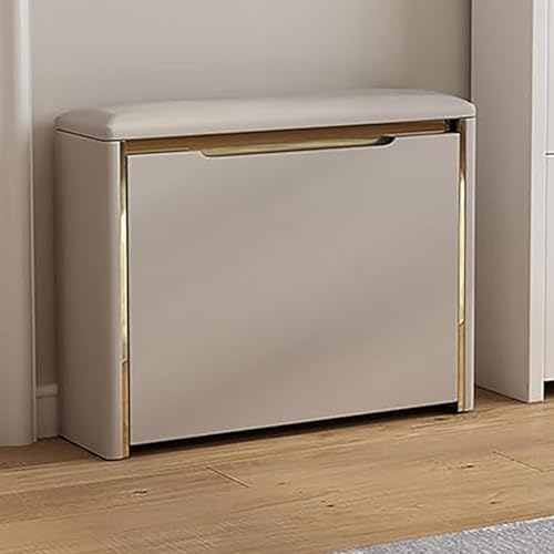 Banco zapatero de madera para entrada con cajón abatible, no necesita instalación, con asiento acolchado (caqui, 60 x 24 cm)