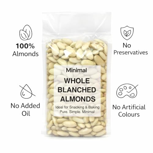 Image of Minimal Whole Blanched Almonds 150g | Premium Skinless Almonds | Smooth Texture, Clean Taste | Ideal for Snacking, Baking & Desserts (Pack Of 1)