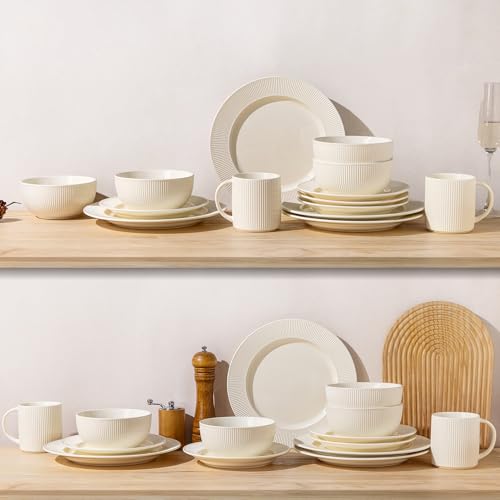 Image of TheTerra Ceramic Dinnerware Sets for 4, 12 Pieces Porcelain Lightweight Plates and Bowls Sets, Scratch Resistant Dish Set, Oven, Microwave & Dishwasher Safe, Ivory