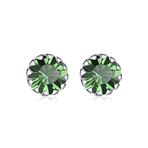 Miss Nice 925 Sterling Silver Genuine or Created Round Cut Birthstone Stud Earrings(May)