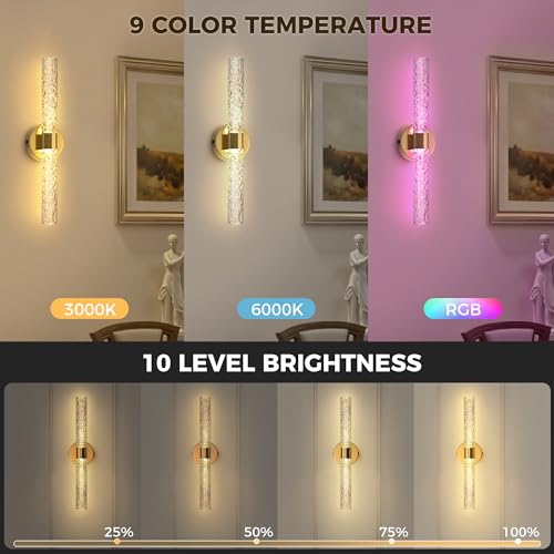 Image of DORESshop Battery Operated Wall Sconces Set of 2, 10000mAh Rechargeable Wall Sconce with Stone Pattern Acrylic, Dimmable Wireless Wall Sconce, Sconce Wall Decor for Living Room, Bedroom, Gold 21.4in