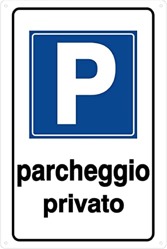 Cartello "Parcheggio Privato" Plastificato con 2 Strisce Adesive Per Visibilità a Distanza. Blu con Scritta in Bianco 30 x 20 Cm.