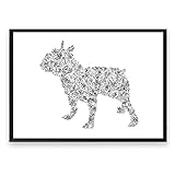  Bouledogue français stampa con scarabocchi all\'interno della silouhette del cane  Molti dettagli su  poster di arte illustrazione in bianco e nero regalo difficile da trovare