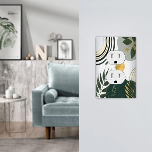 Decorative Outlet Covers Boho Green Leaves Bohemian Gold Sun 1 Gang Duplex Light Switch Cover Plate Wall Plates for Electrical Outlets Switchplate Faceplate for Home Decor